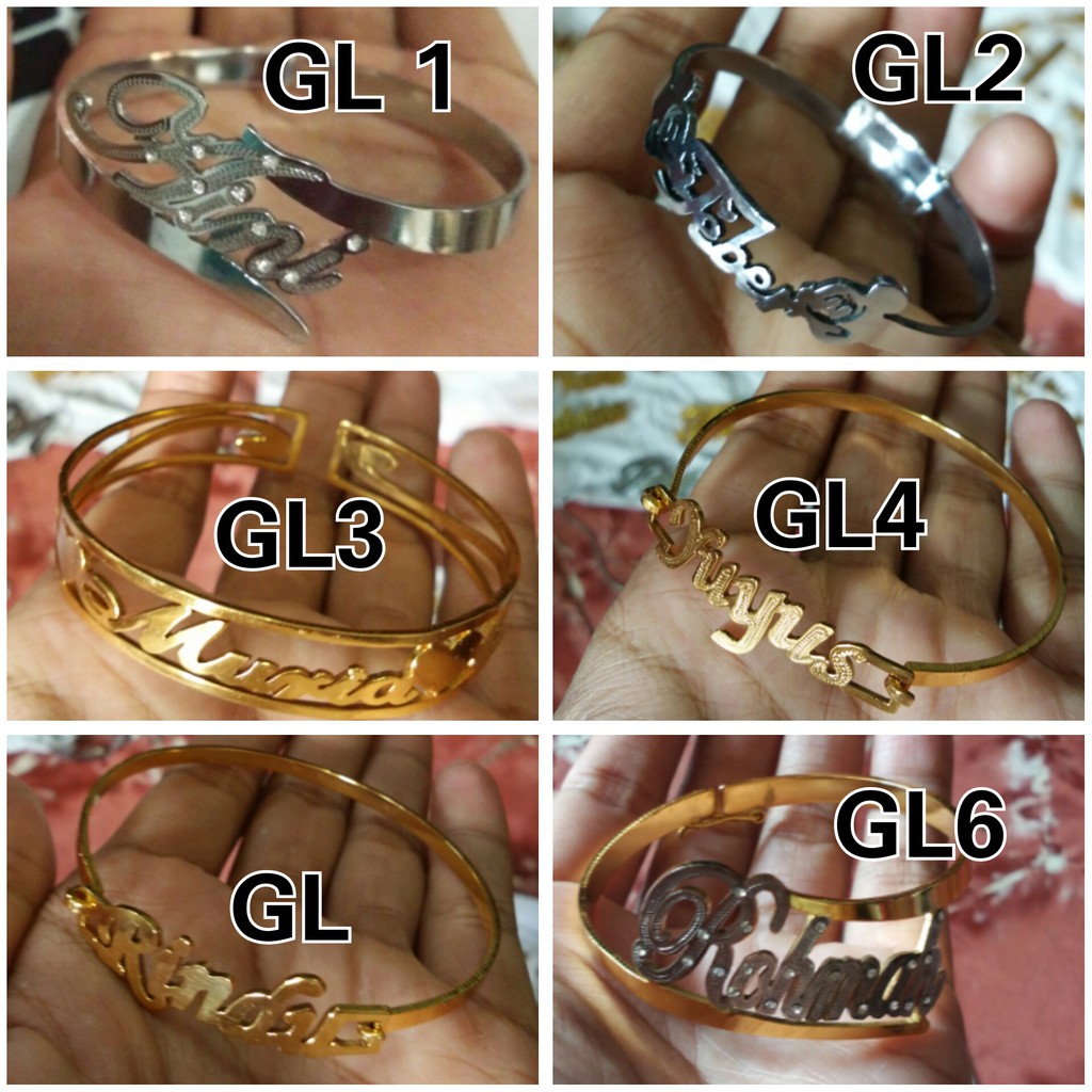 Gelang Nama Lapis Emas Asli Titanium Style Silver Tidak Luntur Warna Awet Selamanya Original Produk