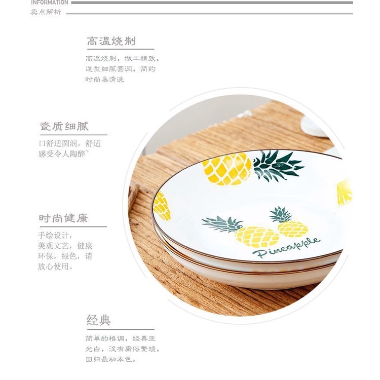 Piring Keramik Korea Motif Nanas/Strawberry/Pohon/Bunga Rose Pink Variasi 20cm-5