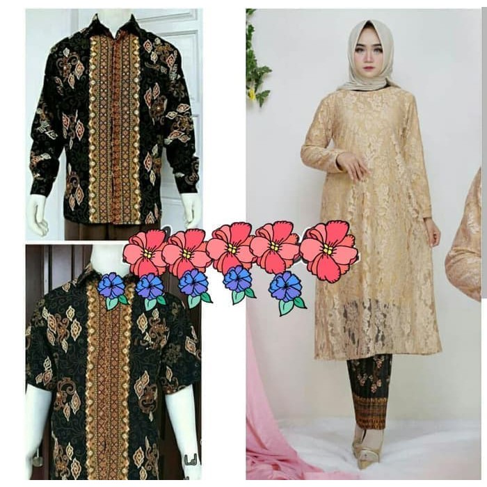 set kebaya brukat tunik kinanti hem panjang atau hem pendek trendy