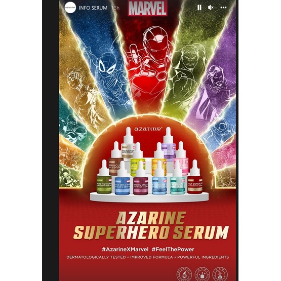 AZARINE Superhero Marvel Edition Serum / serum acne spot / waterbank serum / radiant luminous / aha peeling / pore tightening / niaciamide 5% / brightening / retinol / revitalizing serum