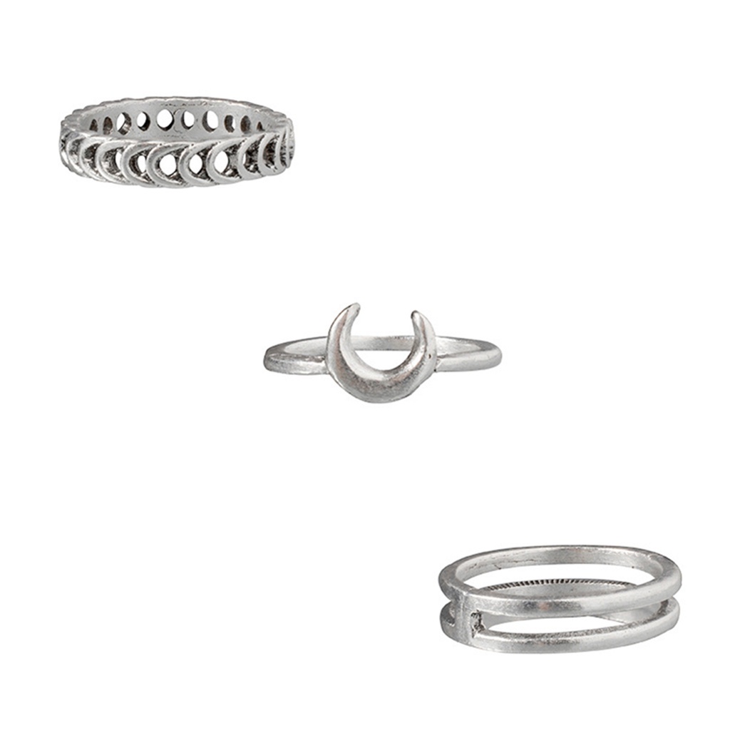 Huluboy 7pcs / Set Cincin Bentuk Salib / Bulan / Daun Bahan Alloy Electroplate Untuk Wanita