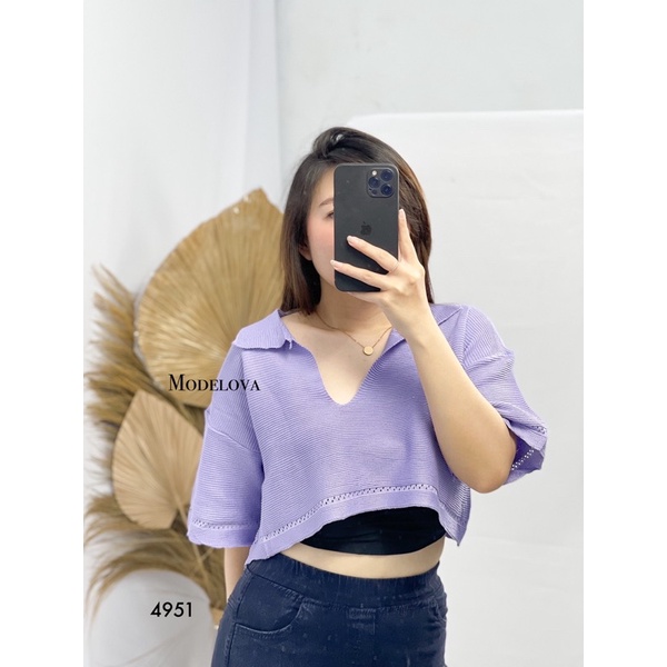 MDLV ~ 4951 NICHELLE SHORT SLEEVE KNIT TOP / KNIT CROP TOP / CROP RAJUT CEWEK /FASHION IMPORT WANITA