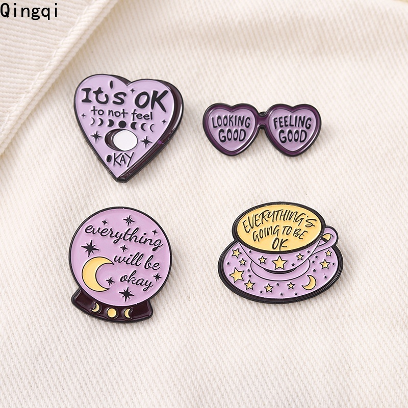 Bros Pin Enamel Bentuk Cangkir Kopi / Hati / Kacamata / Kutipan Inspirasional