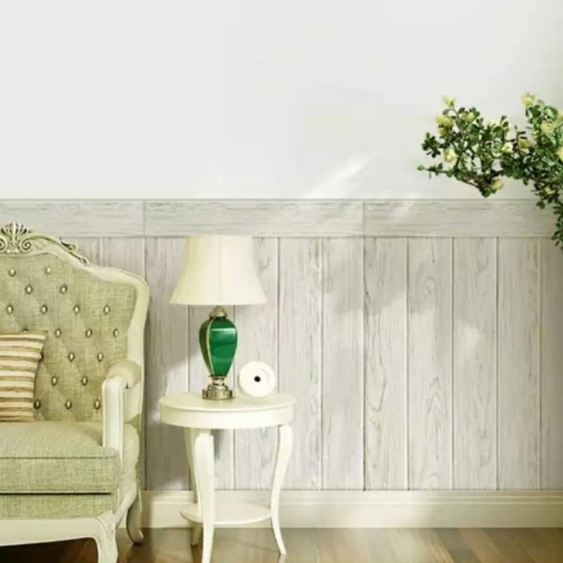 wallpaper foam premium 3D permukaan timbul motif kayu papan serat abu