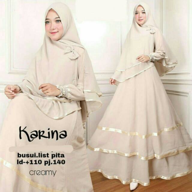 KARINA SYARI'I CREAM + JILBAB | PAKAIAN MUSLIM | DRESS GAMIS | PAKAIAN WANITA | DRESS MUSLIM