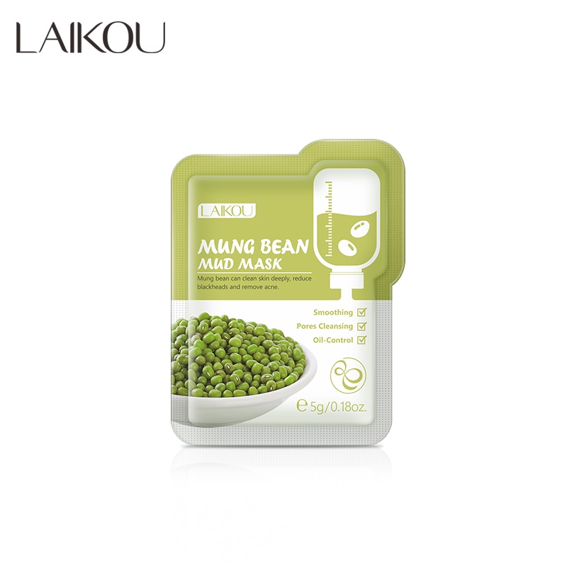 LAIKOU Green Bean Mud Mask Membersihkan Pori-pori Melembutkan Kulit 5g