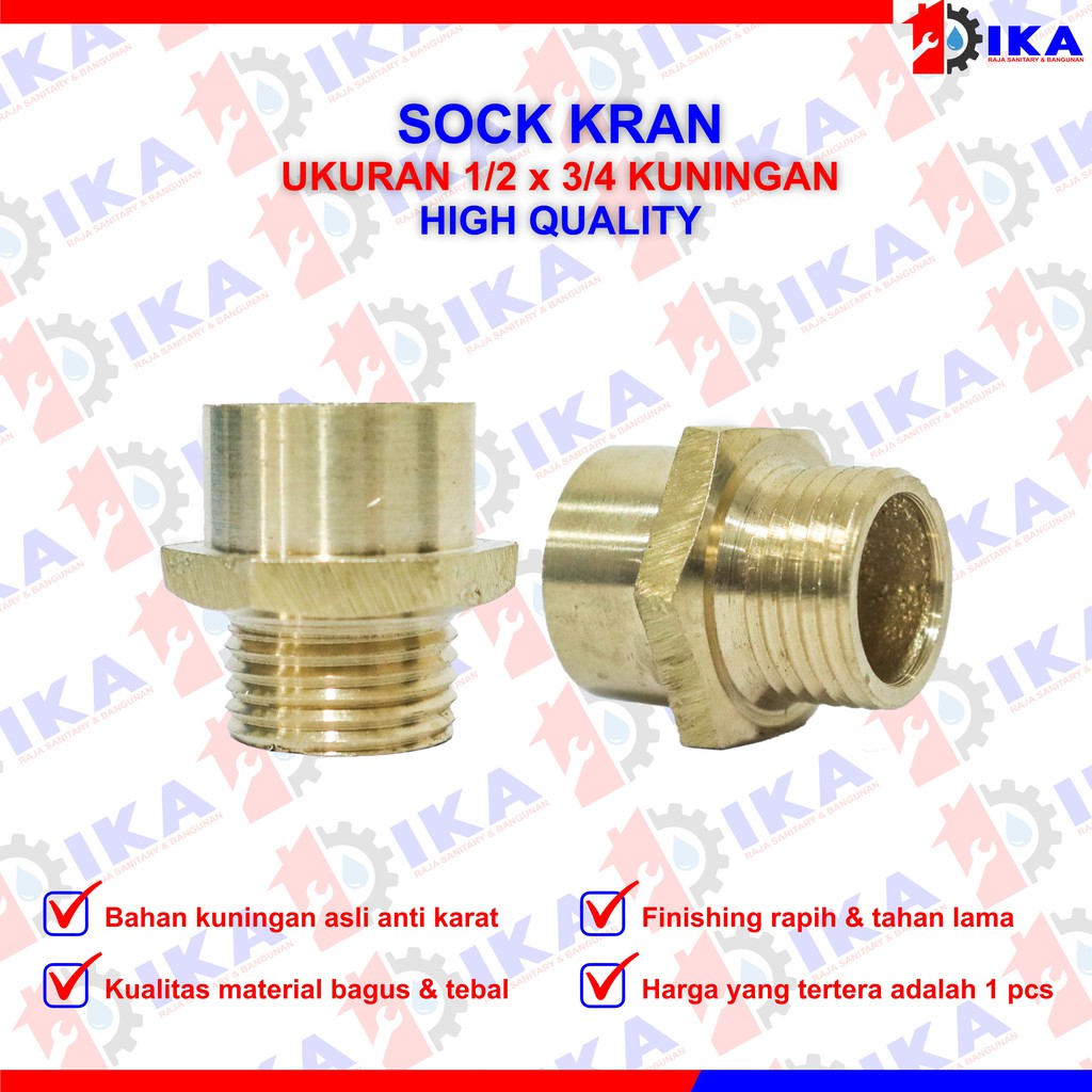 SOK KRAN PENDEK 1/2&quot; KUNINGAN ASLI / DRAT LUAR DALAM / SOCKET SAMBUNGAN PIPA KRAN LUBANG AIR DLL