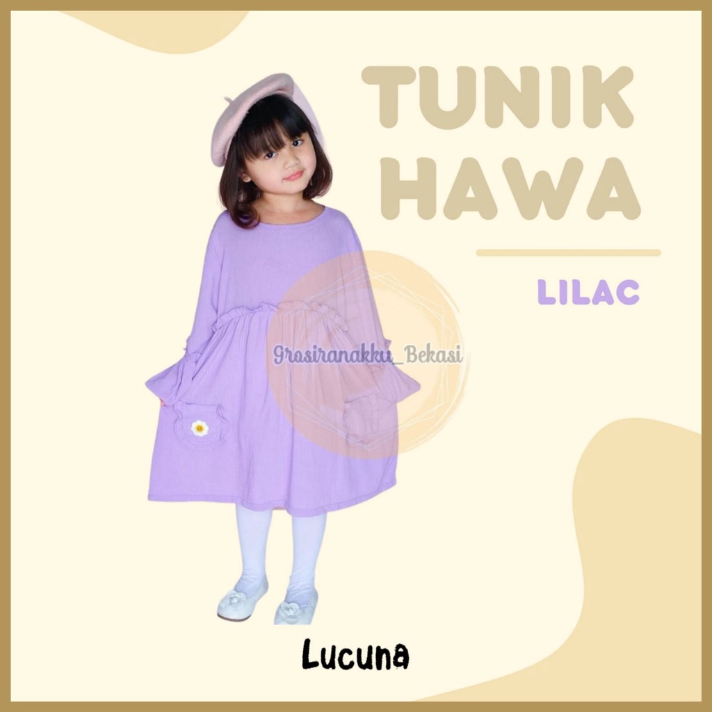 Tunik Anak Hawa Rayon Crincle Lucuna Warna Lilac  2-10tahun