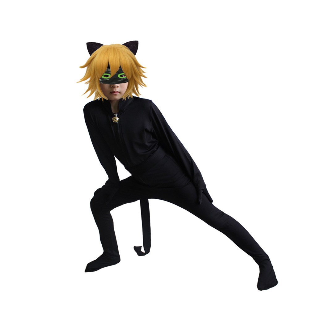 Black Cat Noir Adrien Agreste Suit Jumpsuit Cosplay Costume.