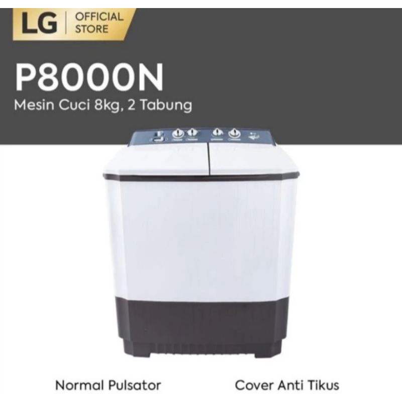 Mesin Cuci 8kg LG P-8000N | 2 tabung 8 kg P8000N 8000 N twin tub P8000
