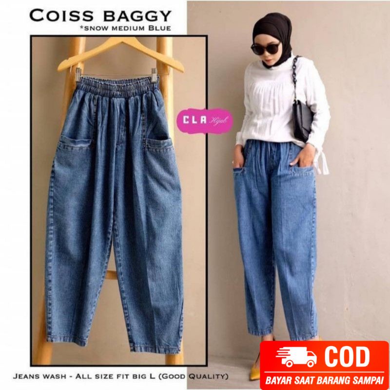 trendi baggy pants size Fit to L - XL best seller / celana jeans wanita premium quality