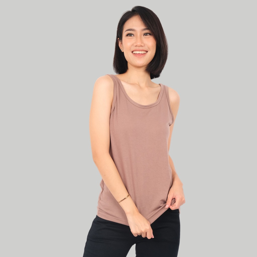 Monellina APRILA Tank Top Wanita Oversize Polos Singlet-MOCCA