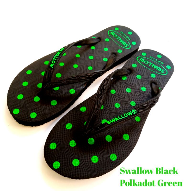 Sandal Jepit Karet Wanita Swallow Black Polkadot Original