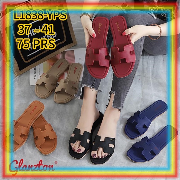 L1838JPS Sandal Selop Glanzton Wanita Karet Model H Sendal Slop Glanzton Cewek Jelly Murah Kekinian