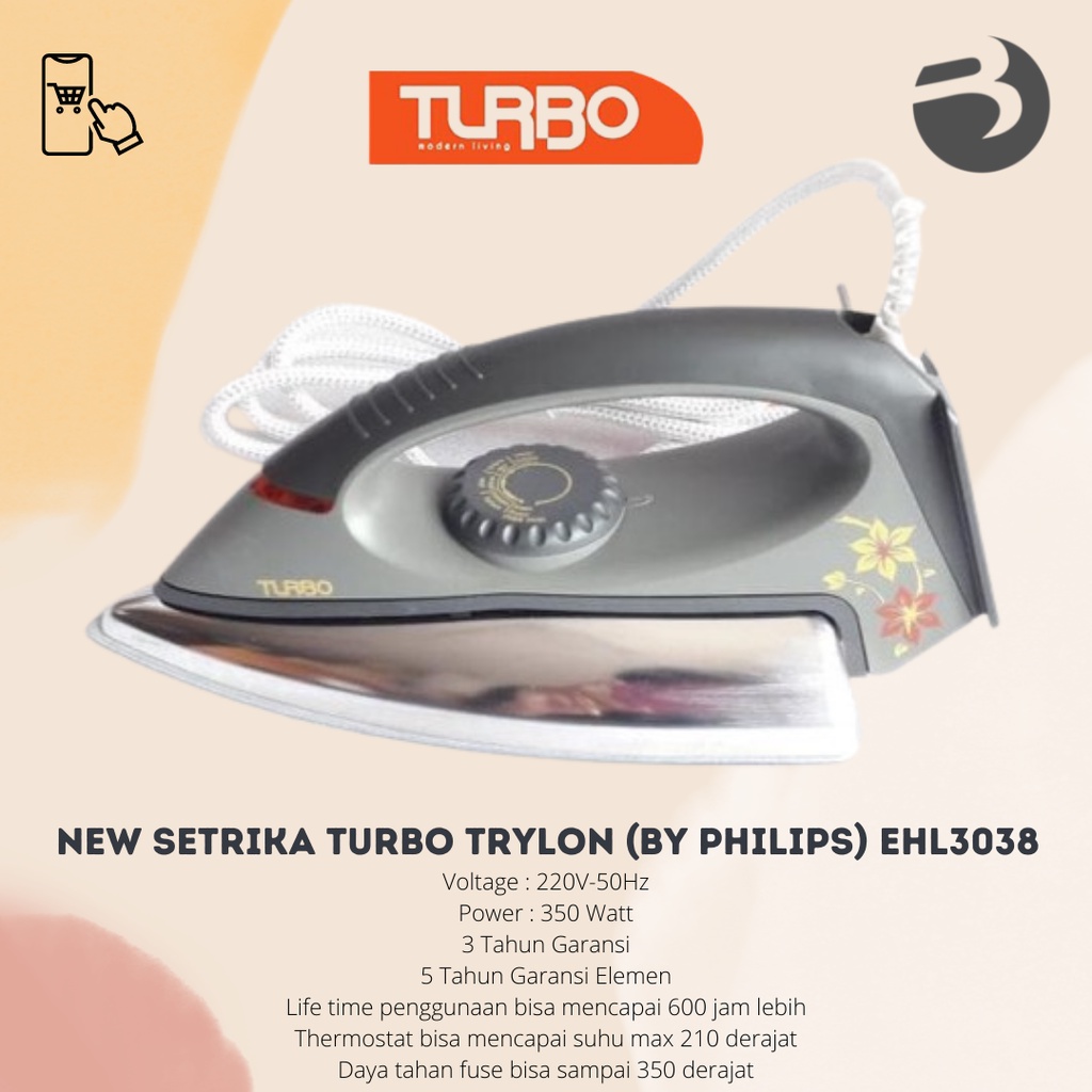 NEW Setrika TURBO TRYLON (by Philips) EHL3038 Anti Lengket - Ori, Murah &amp; Garansi Resmi