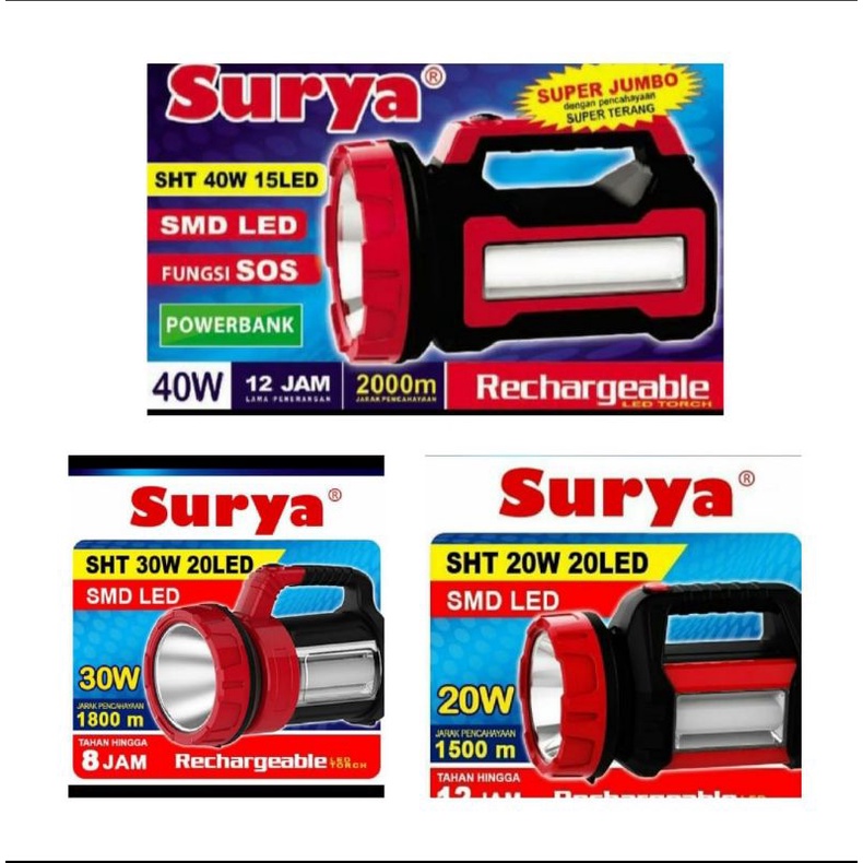 Senter Besar Jumbo AOKI SURYA  SHT L 7w 12w 20w 30w 40w + 15 LED   Emergenzy Recahrgeable Fashlight