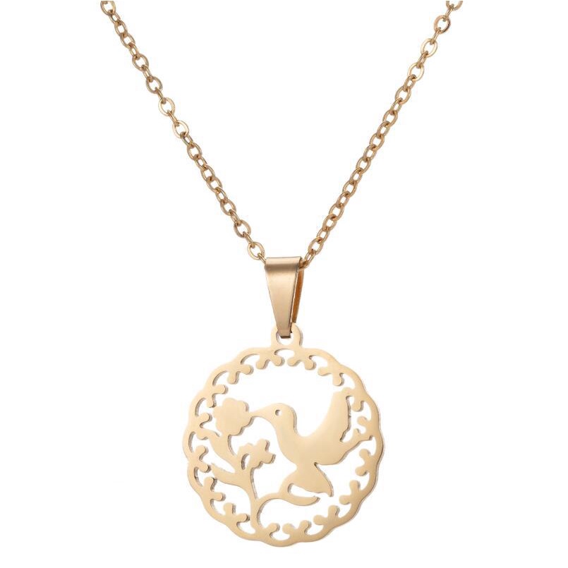 Korean Women's Necklace Small Design Sense Four leaf Grass Moon Cat Dolphin Love Bird Heart Beating Pendant Necklace