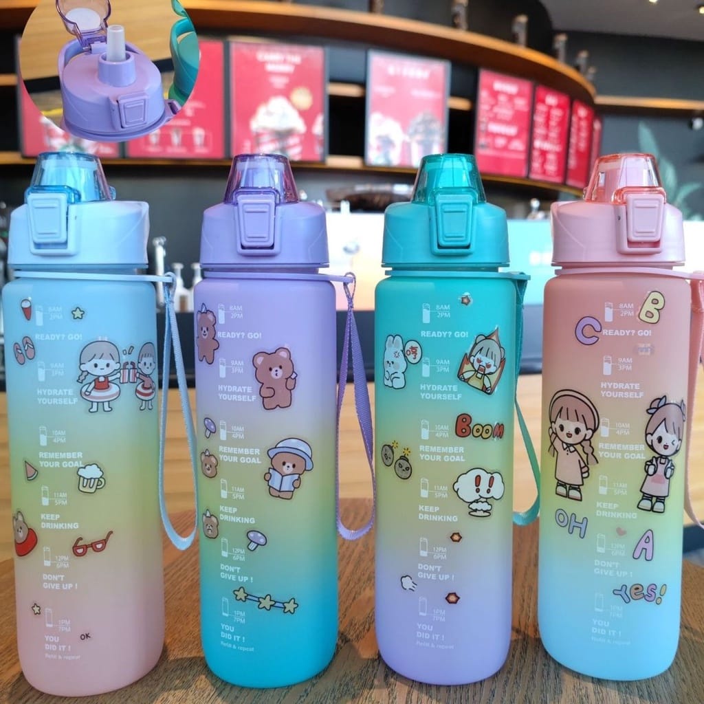 Botol minum 1 liter/BOTOL MINUM RAINBOW/Botol Minum viral 1 liter Gratis stiker 2D 3D dan sedotan /botol minum korea VIRAL/BOTOL MINUM MOTIVASI