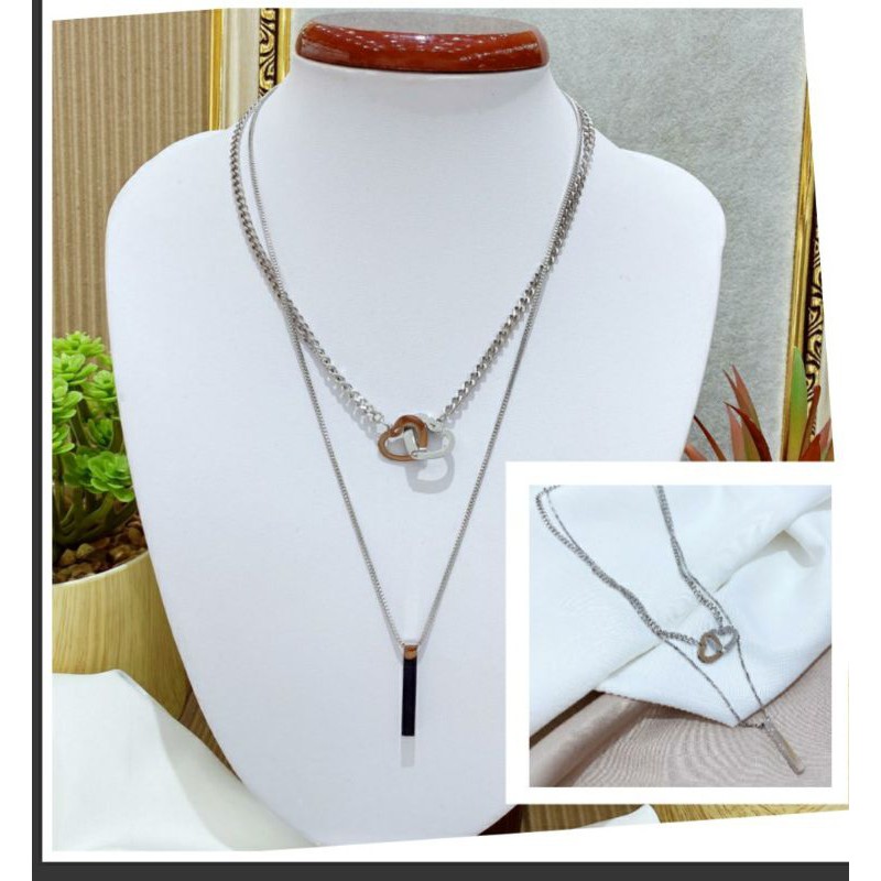 Kalung Titanium asli Silver 2layer Premium Quality Anti karat anti alergi Kalung Stainless steel 92