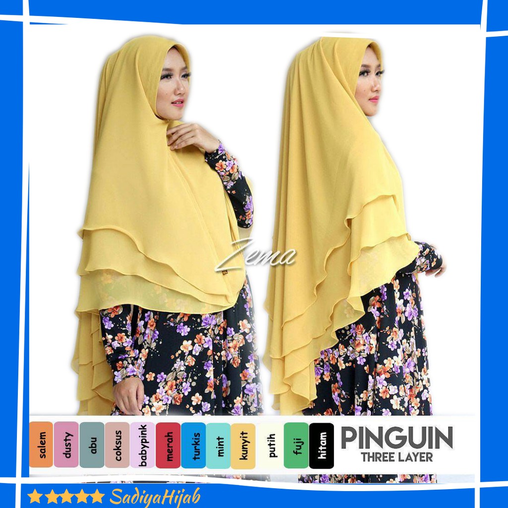  Jilbab Instan Khimar Ceruti Pinguin 3 Layer Hijab Syari 