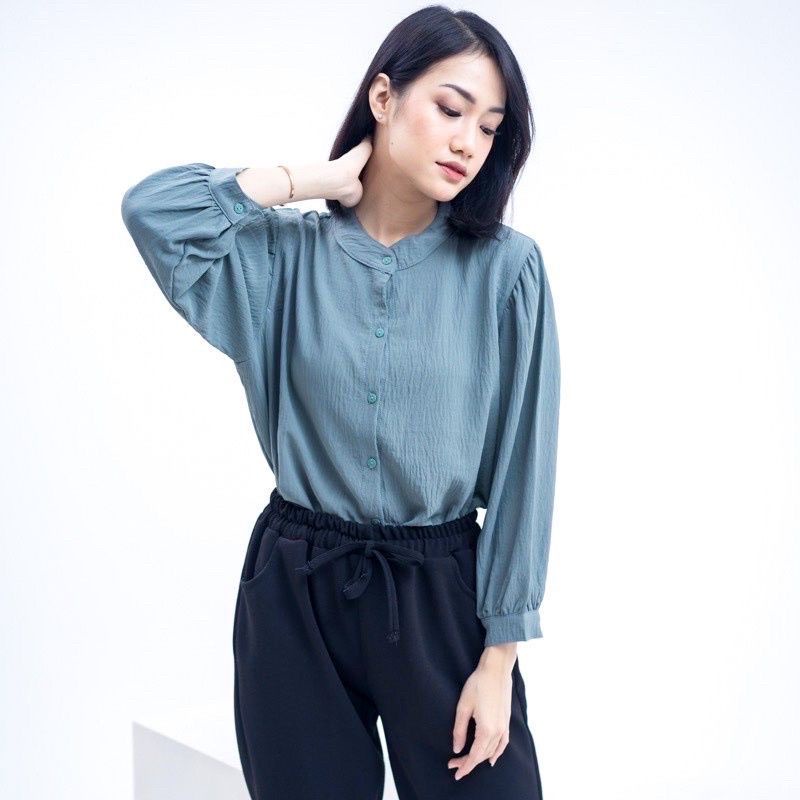 Aisa Blouse Crinkle Fit to XL Premium Kemeja Formal Kerja / River Blouse Crinkle Krah Sanghai Kemeja Wanita Polos-AISA WARDAH