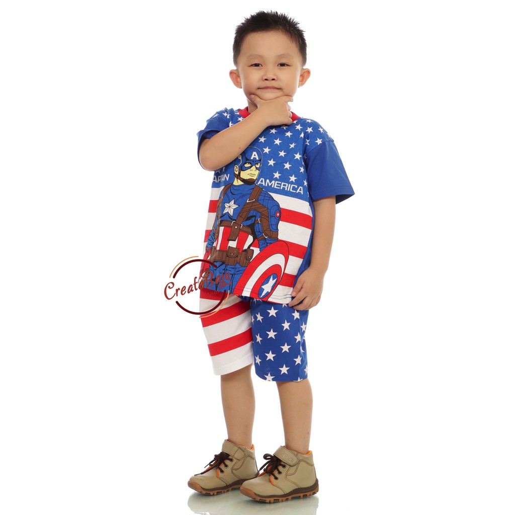 Setelan Anak Laki-Laki Hayami 2-9 Thn Motif Captain America Baju Anak Laki-Laki-Captain Bintang