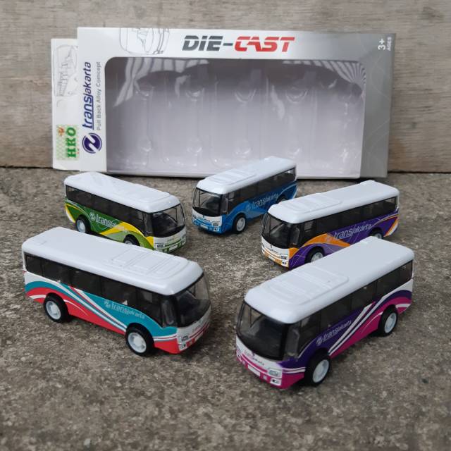 Diecast Set Bus Transjakarta 5 Pcs - Miniatur Busway Anak Bis Edukatif