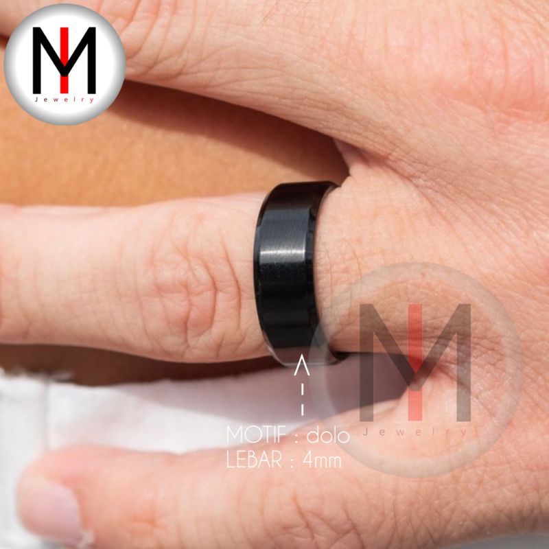 Cincin Pria Titanium Anti Karat Hitam Asli Keren Cowok Cowo Black