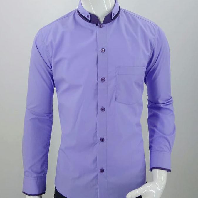 Baju Kemeja Koko Pria Detail Kerah Simple Desain By Luigi Riccio - Ungu Muda, M