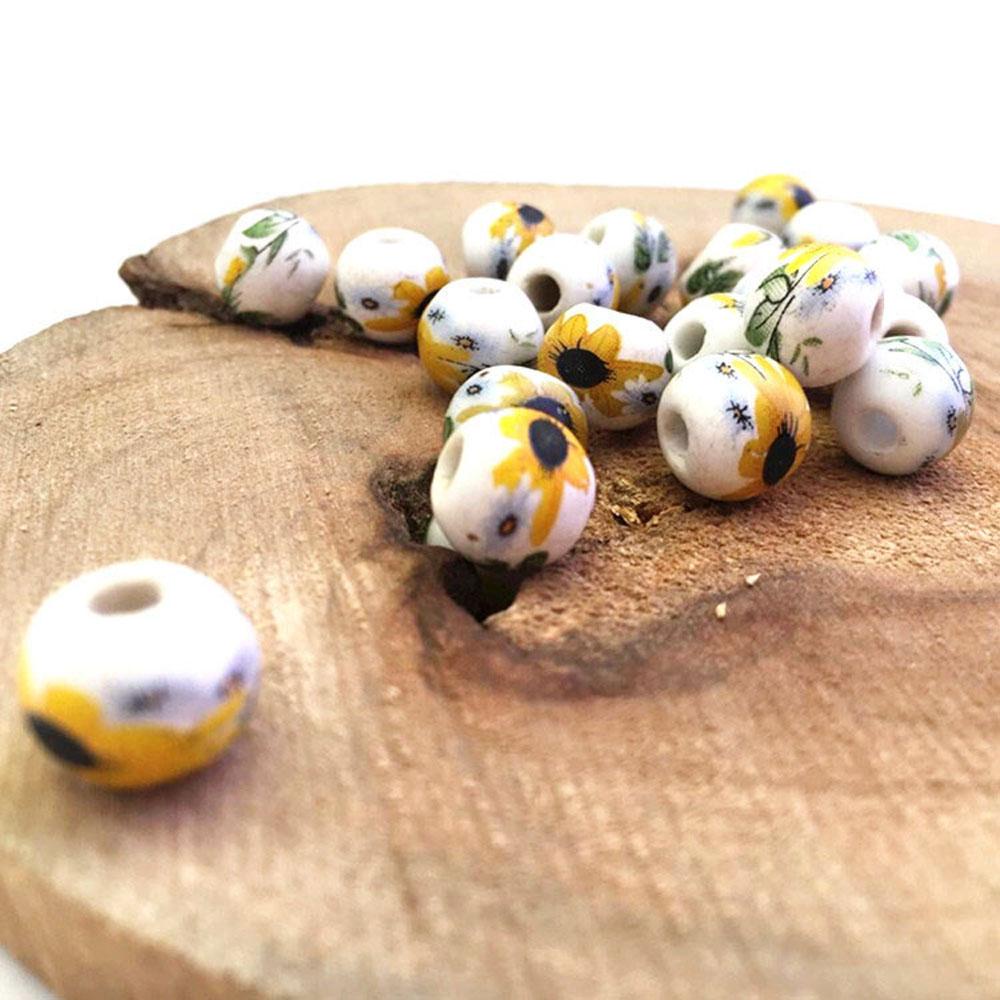 Manik-manik Keramik Agustina DIY Bunga Bulat 10mm Untuk Kalung Gelang Temuan Bunga Matahari
