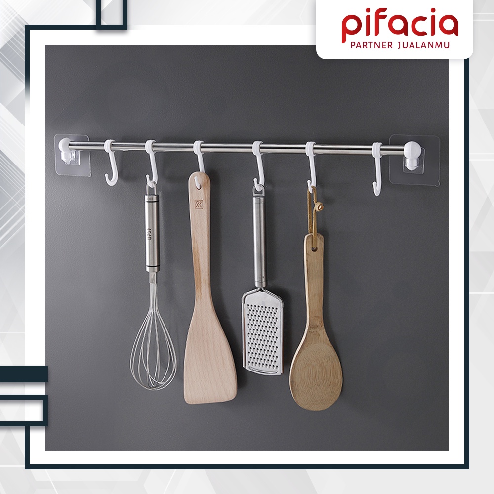 PIFACIA Rak Gantung Alat Dapur Tempel Dinding 8 Kait Stainless Steel Serbaguna