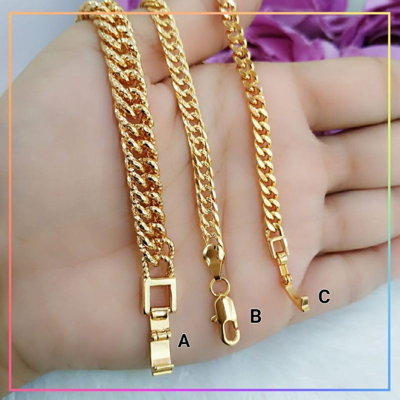 GELANG TITANIUM GELANG WANITA DEWASA RANTAI POLOS LAPIS EMAS 18 &amp;24 K