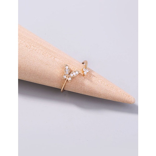 LRC Cincin Fashion Gold Color Adjustable Ring With Micro Inlaid Small Butterfly Zircon Opening V89956