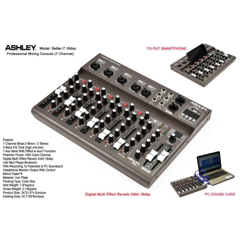 Mixer Audio ASHLEY Better7 Better 7 Channel USB MP3 Bluetooth ORIGINAL