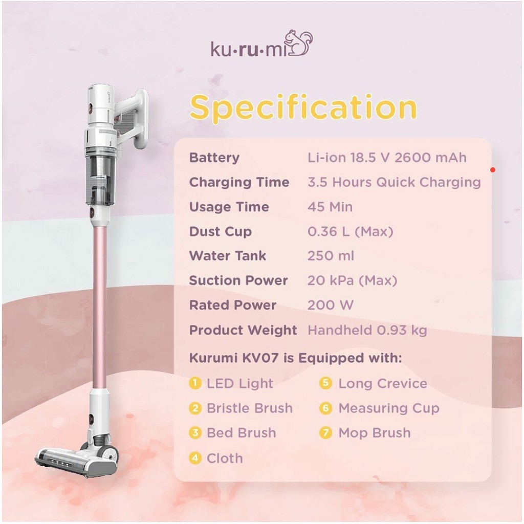 Kurumi KV 07 Powerful Cordless Stick Vacuum Cleaner with Spray Mop