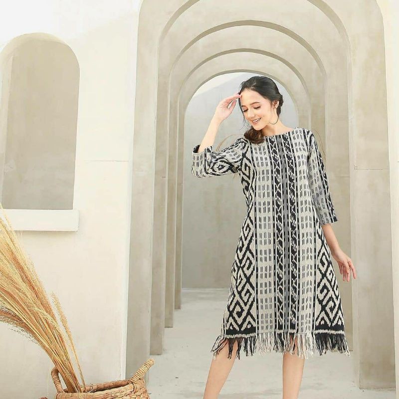 DRESS AYAMIA BATIK MOTIF SONGKET TENUN PRINT BAJU KONDANGAN WANITA BAJU ANDIN READY UKURAN JUMBO