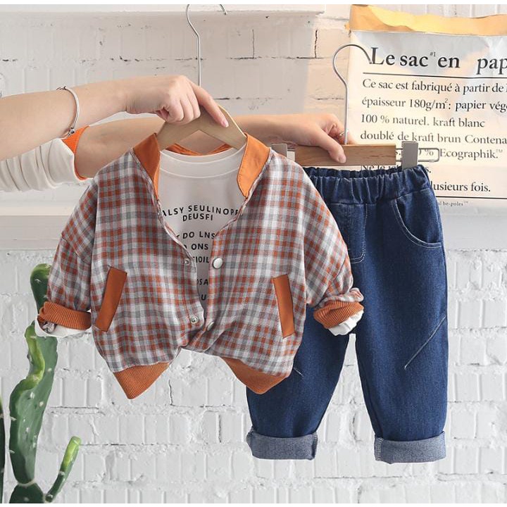 BROWNIEGROUND- Setelan baju baby impor premium MOTIF CARAMEL KOTAK KOTAK/ Setelan baju baby 0-4 Tahun LUCU