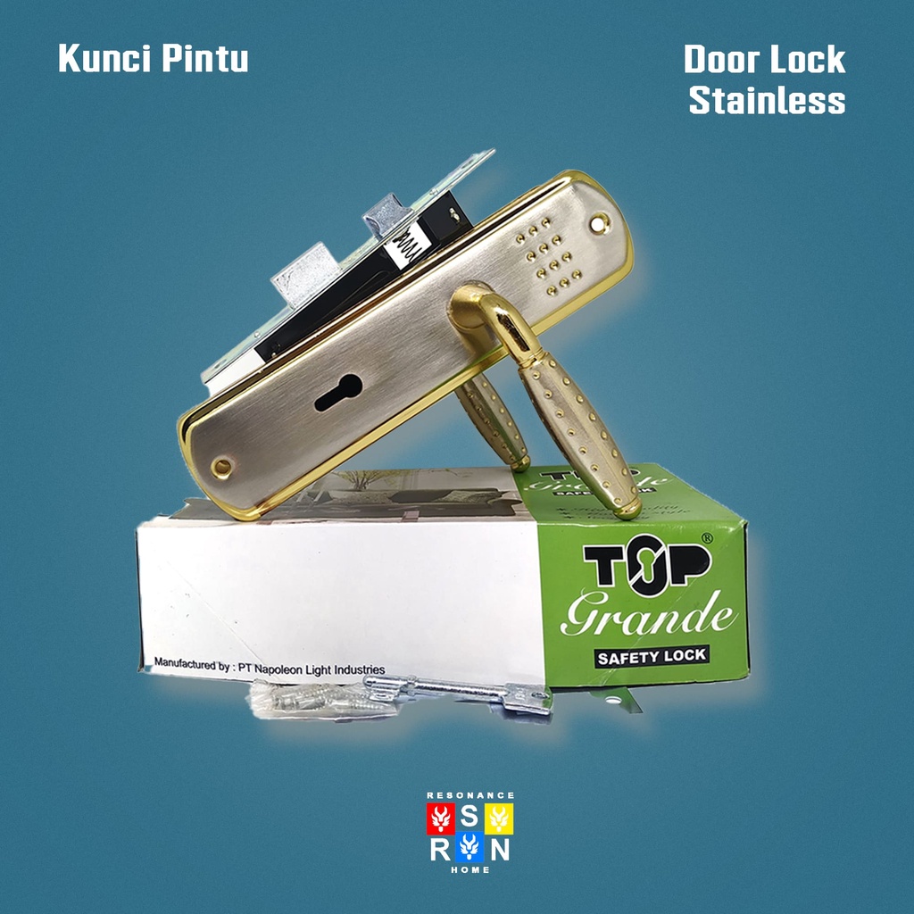 Kunci Pintu Top Grande Gold Dus Hijau Kumplit Set 20cm l Kunci Pintu Kayu Stainless Full Set Resonance Home