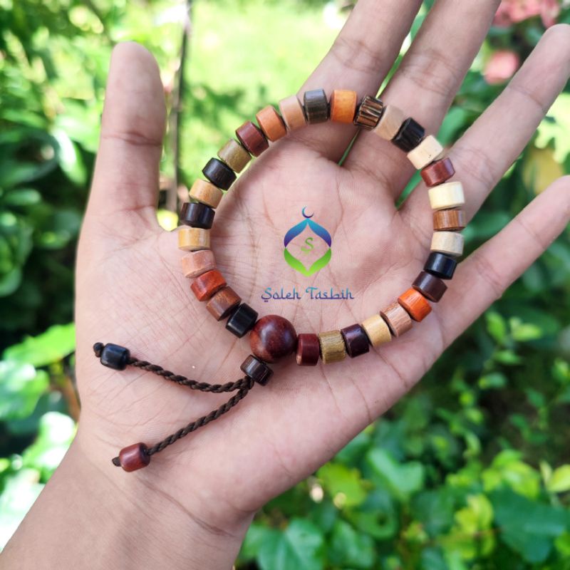 Gelang Kombinasi 22 Kayu, Motif Butiran Tabung Pipih!! COD