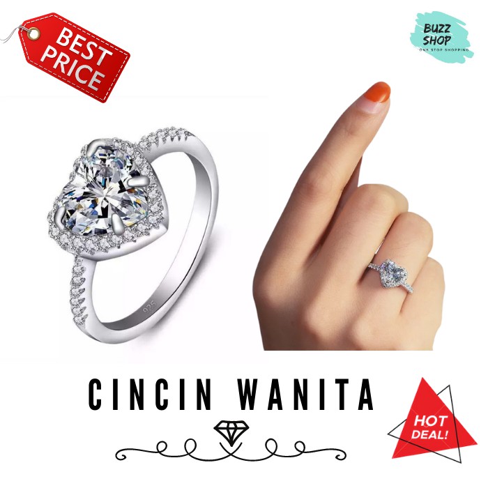 Cincin Wanita Berlian Siamond Ring Zirconia Lapis Emas Putih JC-011