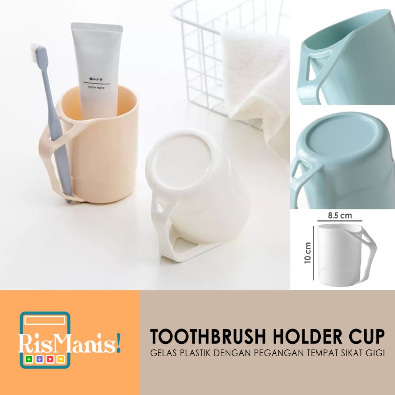 TOOTHBRUSH HOLDER CUP - Gelas Plastik Gagang Tempat Sikat Gigi Cangkir Kumur Pegangan Lubang Sendok