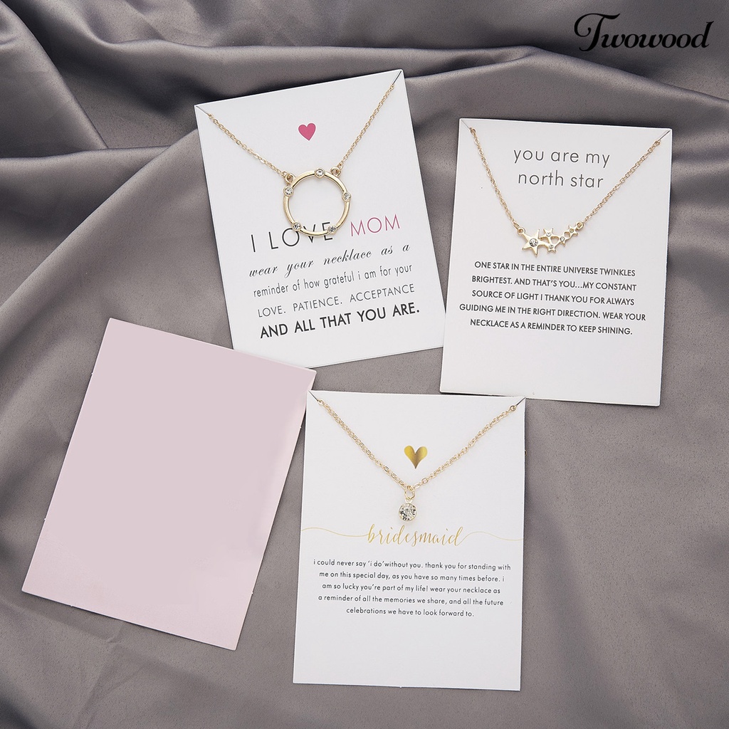 Twowood Pendant Necklace Five-pointed Star Rhinestone Women Geometry Round All Match Paper Card Necklace for Party