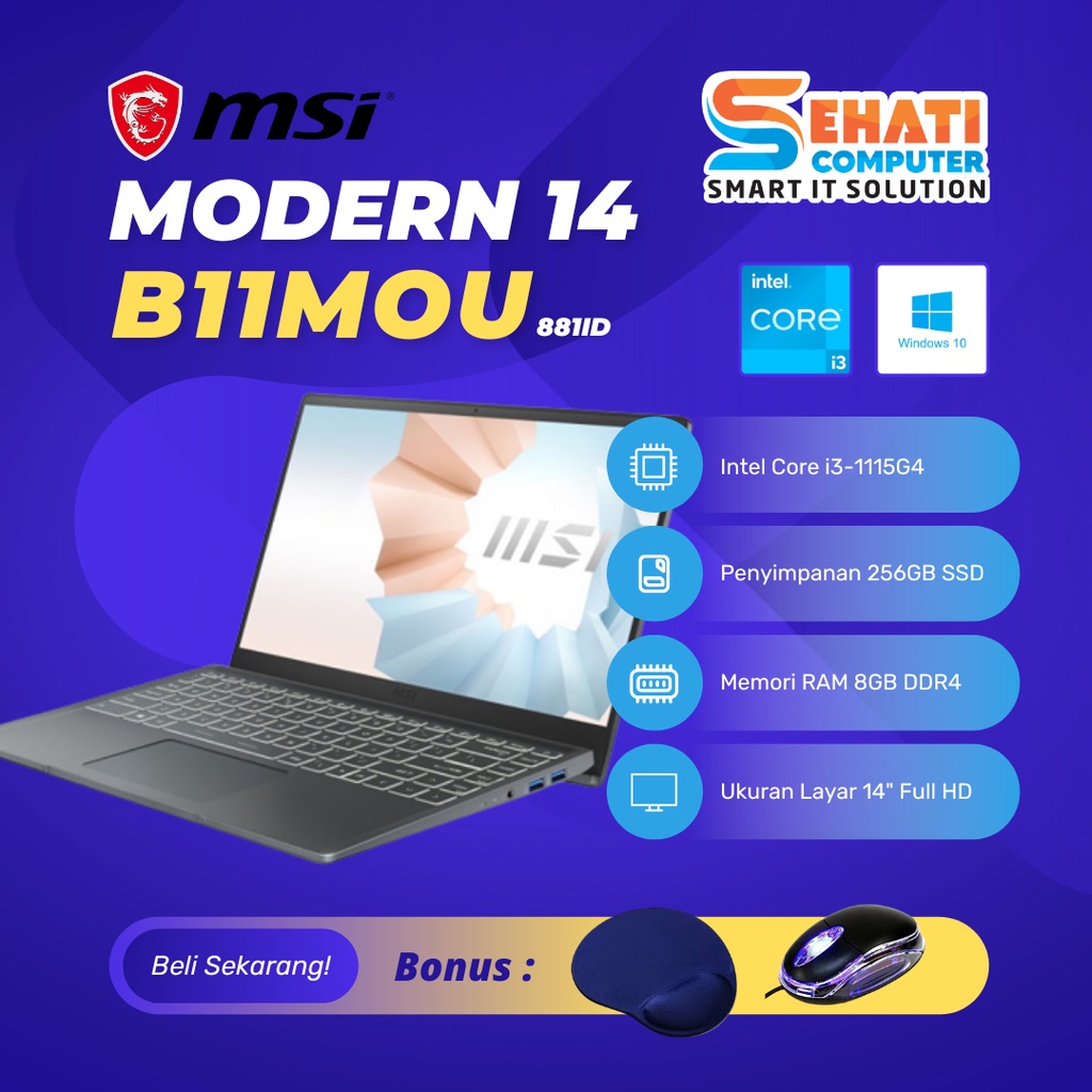 MSI MODERN 14 B11MOU-881ID - Intel Core i3-1115G4