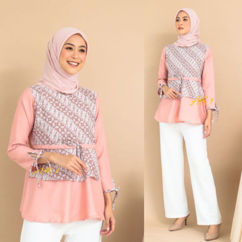 tey-17 Batik wanita ASJ SA HRB026 Kenongo Kemeja Tosca Pendek-C