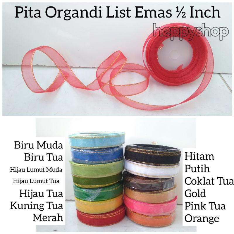 

Pita Organdi List Emas 1/2 inch (1,27 cm)