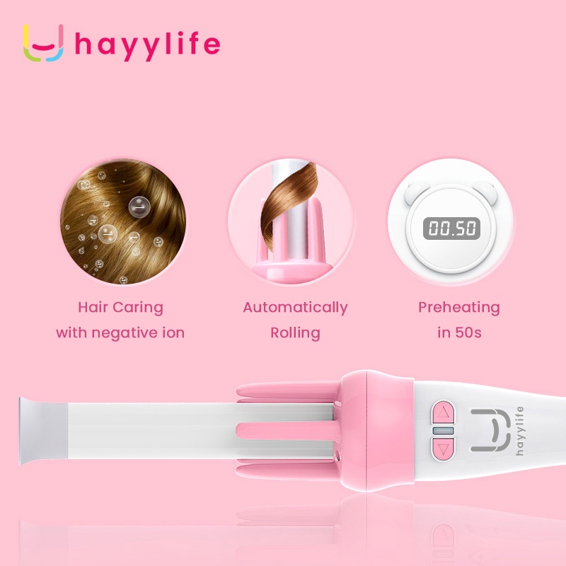 HAYYLIFE Catok Pengeriting Keriting Otomatis Magic curler /Automatic Hair Curler / Set Alat Pengeriting Rambut Tanpa KabelHL-BBB695-1
