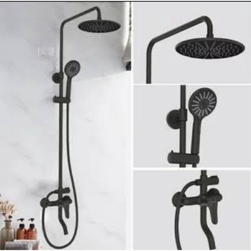 Shower tiang hitam panas dingin / shower tiang bulat hitam panas dingin