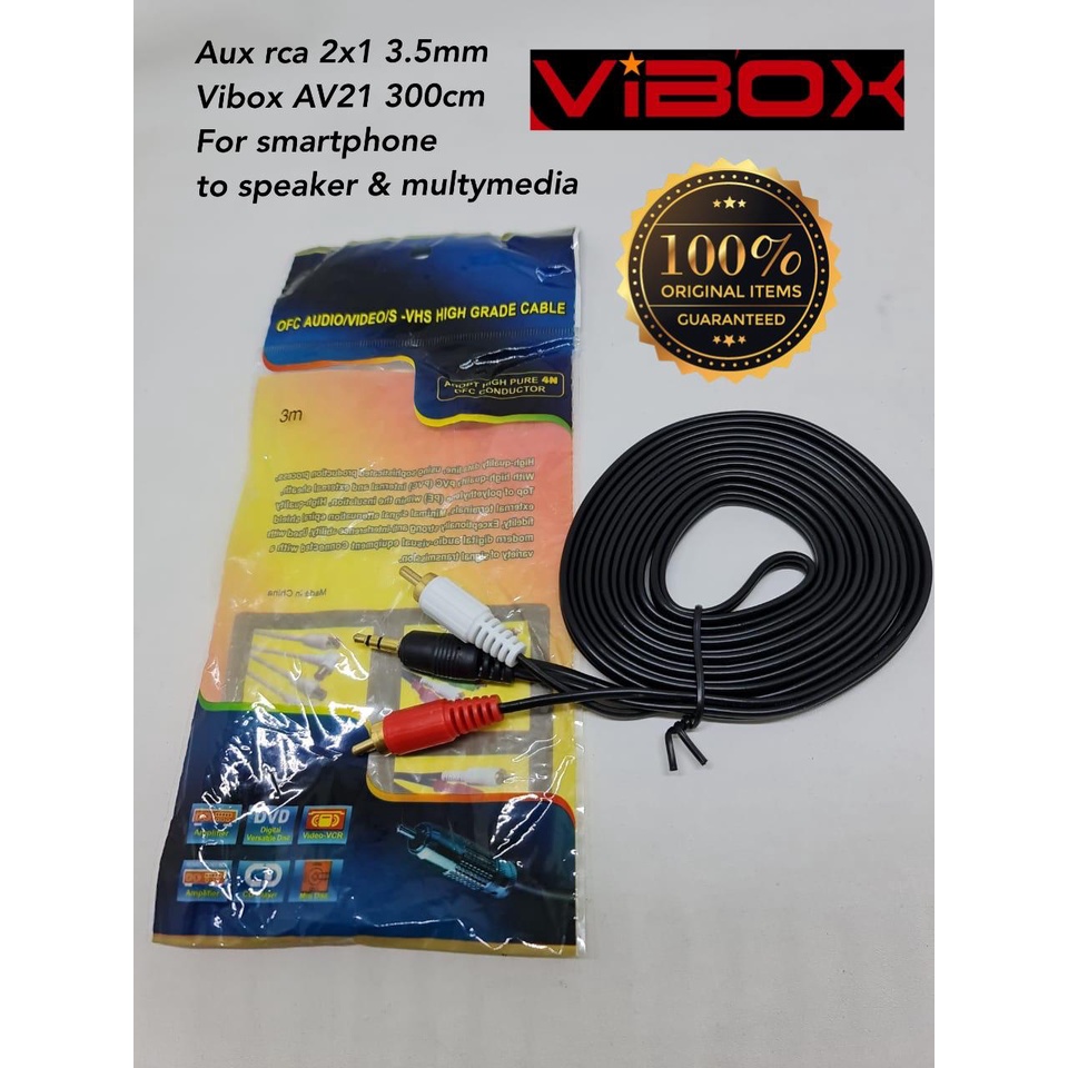 VIBOX RS21 KABEL RCA 1 TO 2 audio handphone ke speaker (1.5 &amp; 3METER ) AUDIO  - KABEL MERAH PUTIH TO AUX 3.5mm