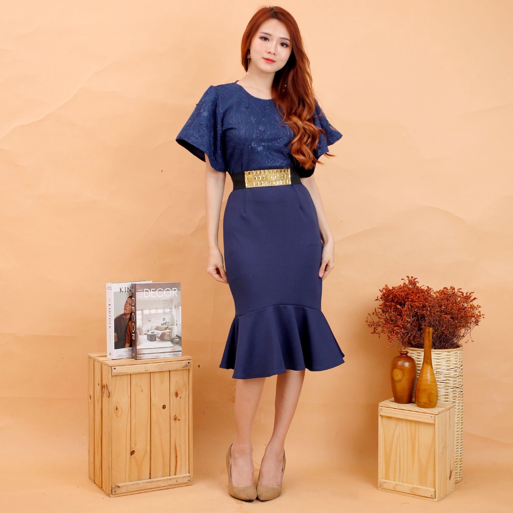 Kathryn collection #4011 , Dres duyung scuba import kombinasi tile bordir gliter mutiara free belt