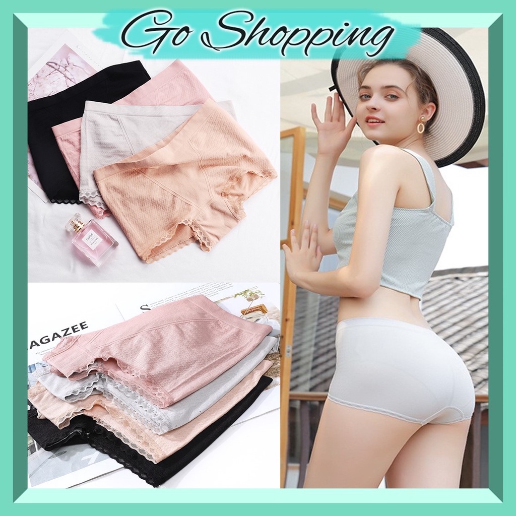 GO! CD553 Celana Dalam Wanita Polos Bahan CD Anti Selip Model Mid Waist  Olahraga Yoga Sport Import